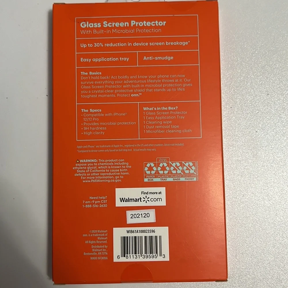 NWT Onn. Glass Screen Protector for iPhone 12 / 12 Pro w/ Application Tray